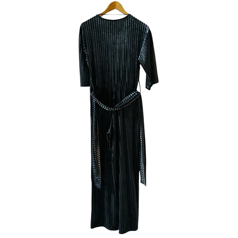 Zara Velvet Ribbed Wide Leg Jumpsuit Size S Small Slate Gray - Picture 3 of 7